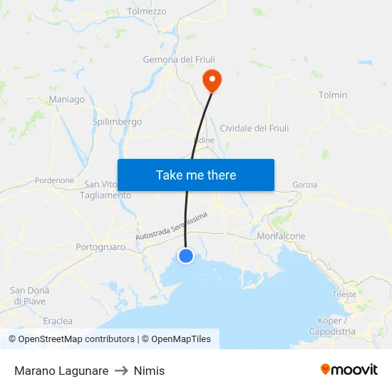 Marano Lagunare to Nimis map
