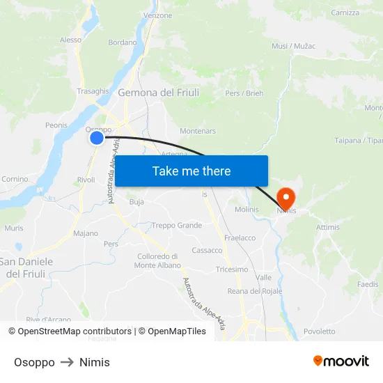 Osoppo to Nimis map