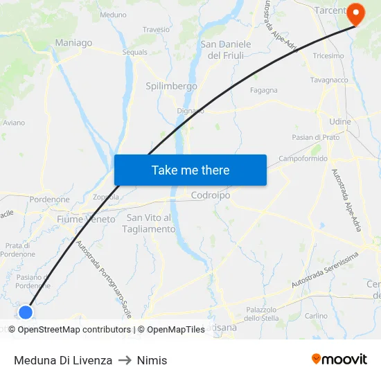 Meduna di Livenza to Nimis map
