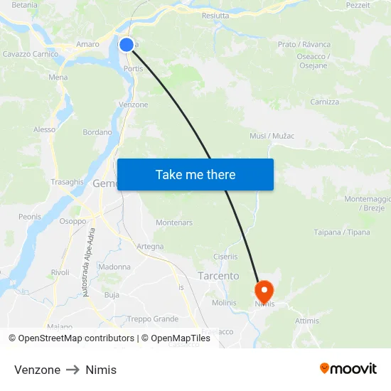 Venzone to Nimis map