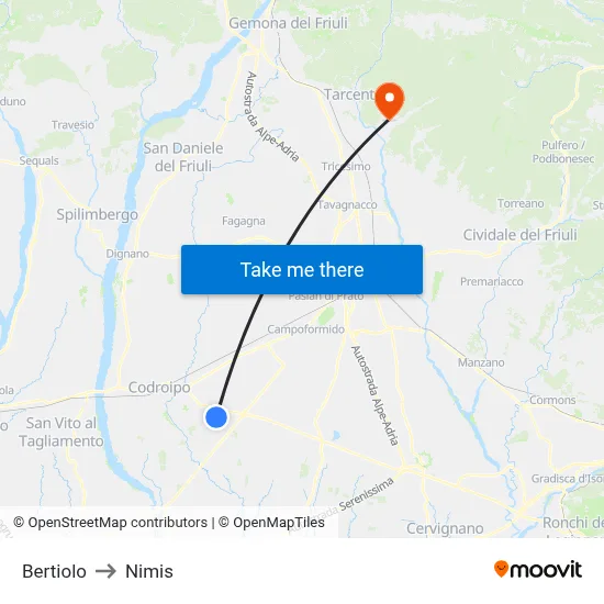 Bertiolo to Nimis map