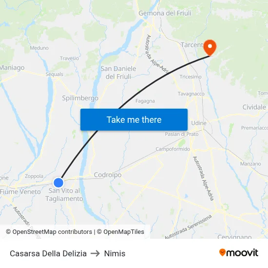 Casarsa della Delizia to Nimis map