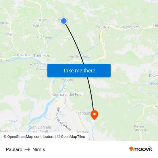 Paularo to Nimis map