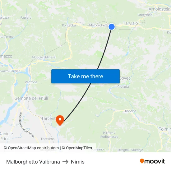Malborghetto Valbruna to Nimis map