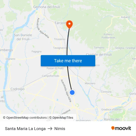 Santa Maria la Longa to Nimis map