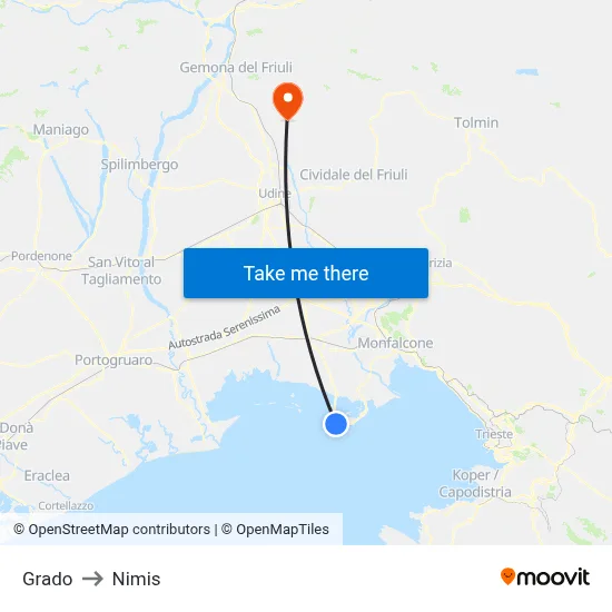 Grado to Nimis map