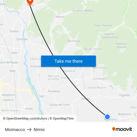 Moimacco to Nimis map