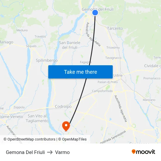 Gemona Del Friuli to Varmo map