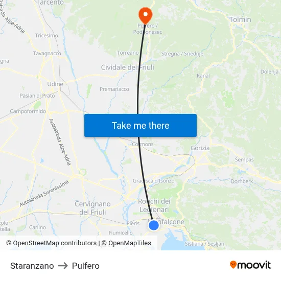 Staranzano to Pulfero map