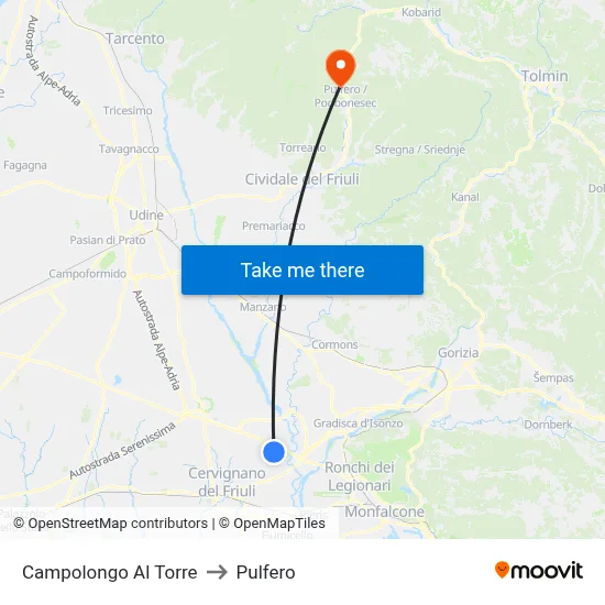 Campolongo al Torre to Pulfero map