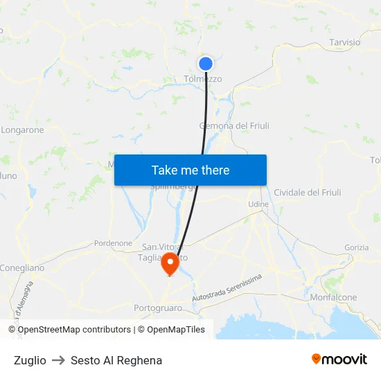Zuglio to Sesto al Reghena map