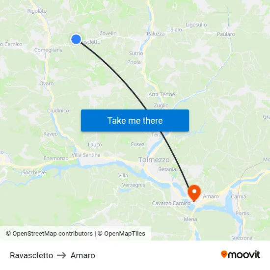 Ravascletto to Amaro map
