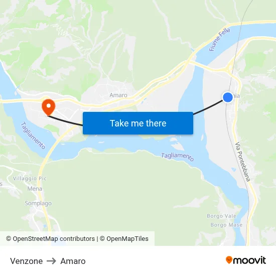 Venzone to Amaro map