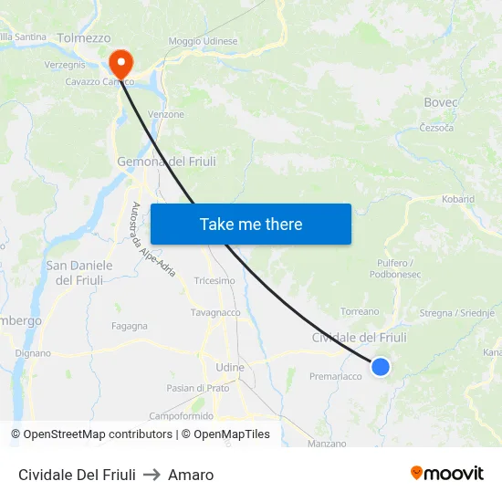 Cividale del Friuli to Amaro map