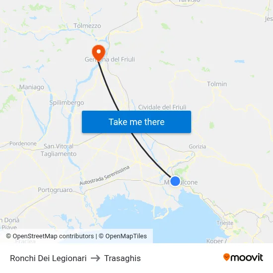 Ronchi dei Legionari to Trasaghis map