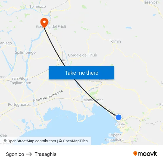 Sgonico to Trasaghis map