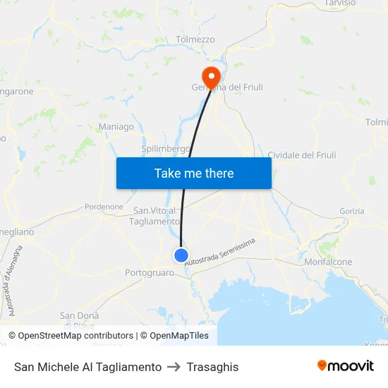 San Michele al Tagliamento to Trasaghis map