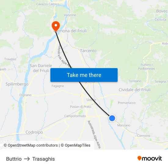 Buttrio to Trasaghis map