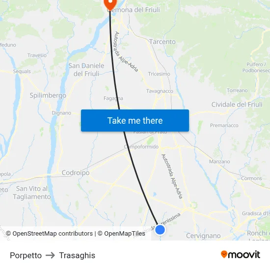 Porpetto to Trasaghis map