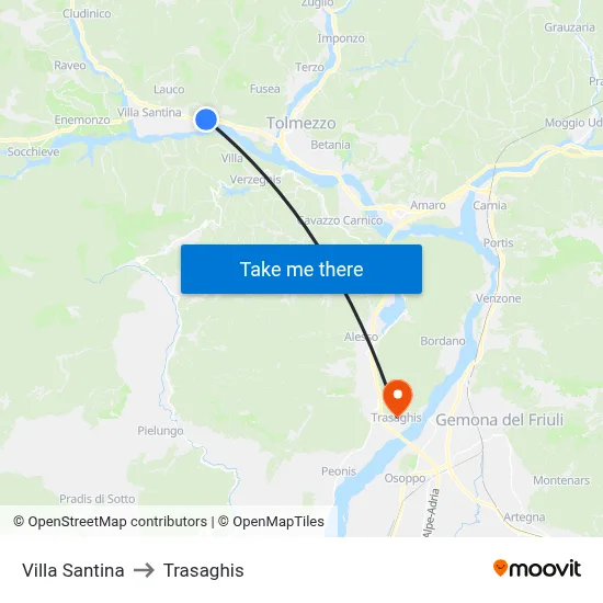 Villa Santina to Trasaghis map
