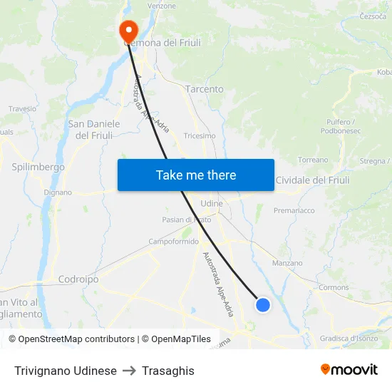 Trivignano Udinese to Trasaghis map