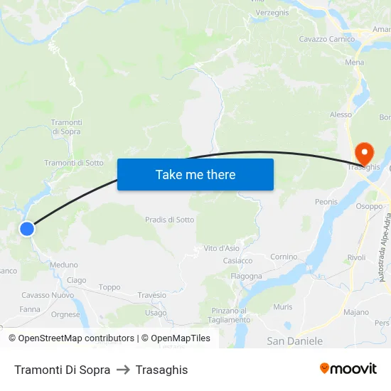 Tramonti di Sopra to Trasaghis map
