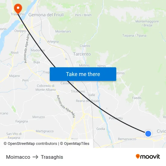 Moimacco to Trasaghis map