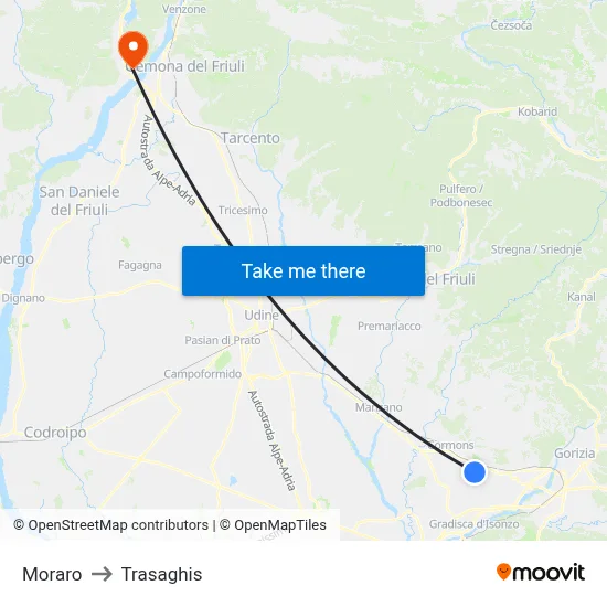 Moraro to Trasaghis map