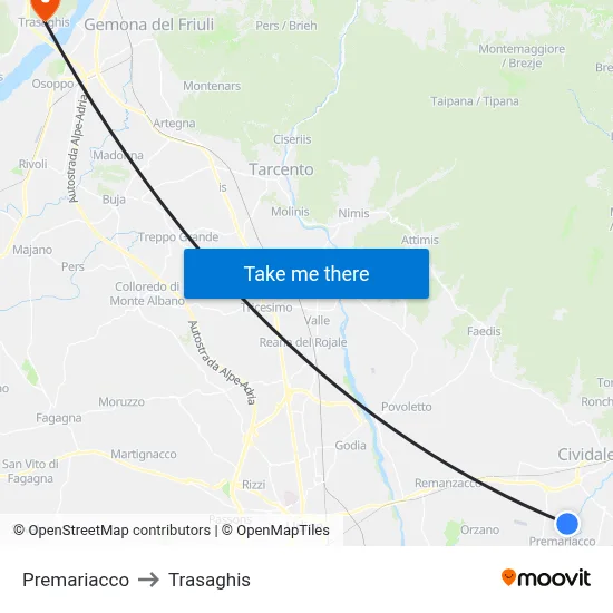 Premariacco to Trasaghis map