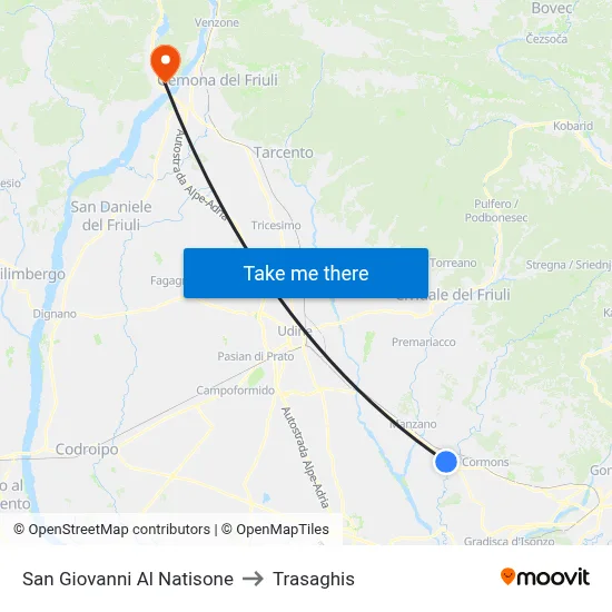 San Giovanni Al Natisone to Trasaghis map