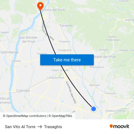 San Vito al Torre to Trasaghis map