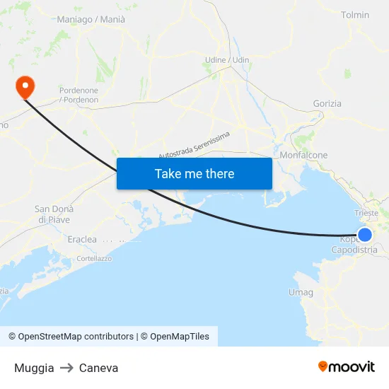 Muggia to Caneva map