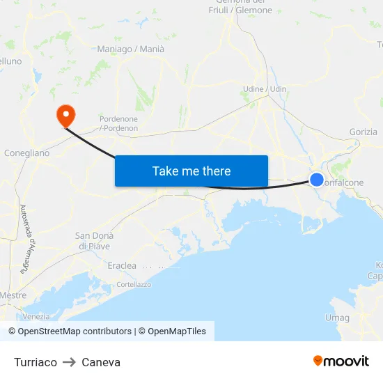 Turriaco to Caneva map