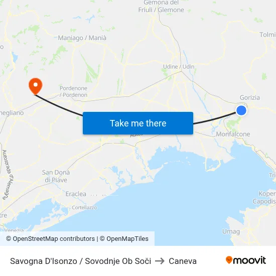 Savogna d'Isonzo / Sovodnje ob Soči to Caneva map