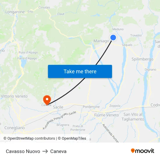 Cavasso Nuovo to Caneva map
