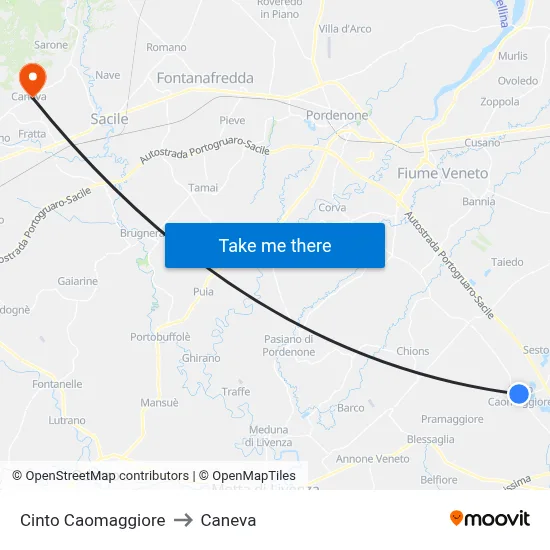 Cinto Caomaggiore to Caneva map