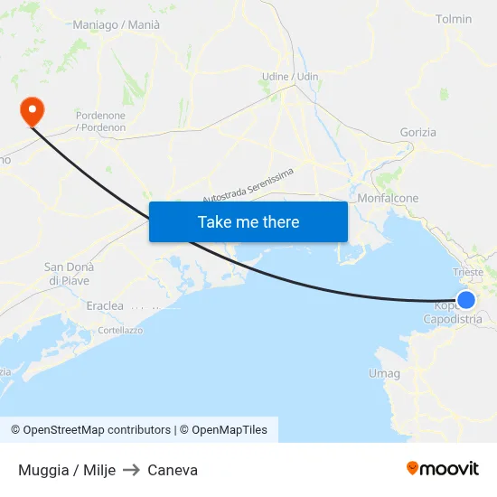 Muggia / Milje to Caneva map