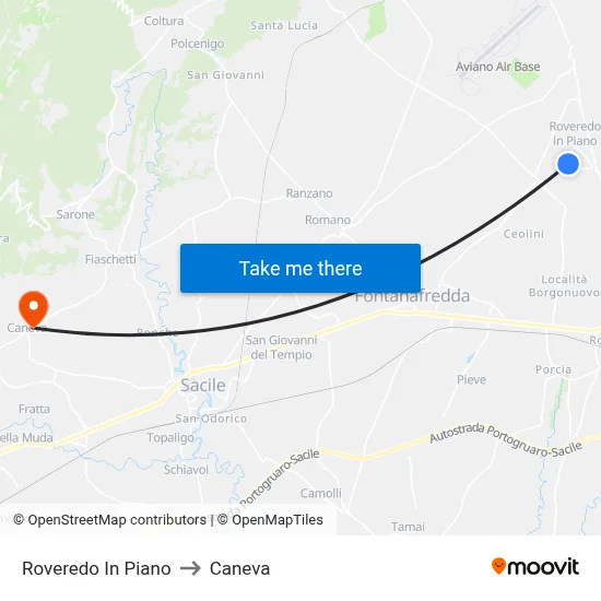 Roveredo in Piano to Caneva map