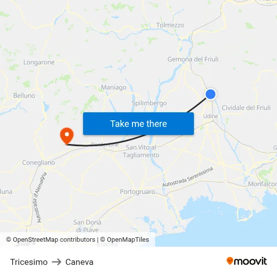 Tricesimo to Caneva map