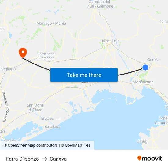 Farra d'Isonzo to Caneva map
