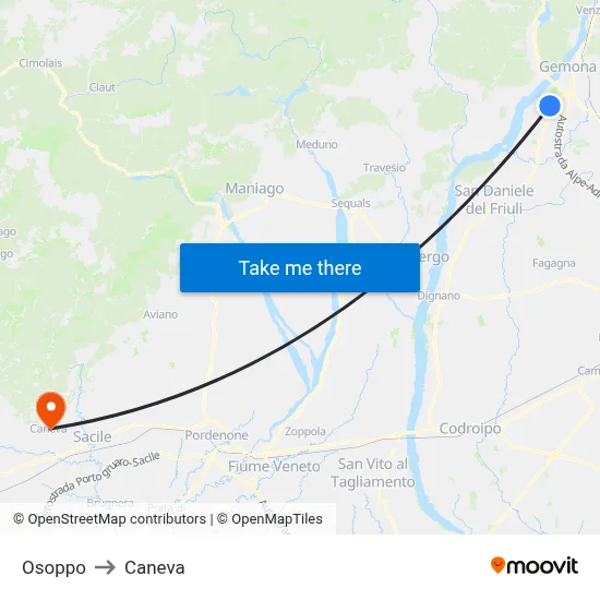 Osoppo to Caneva map