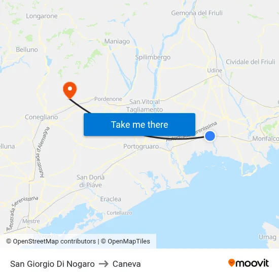 San Giorgio Di Nogaro to Caneva map