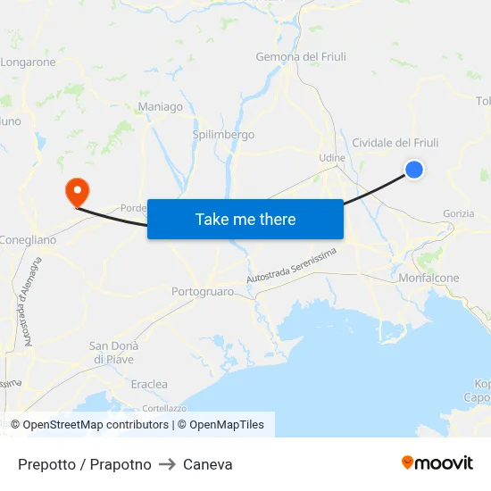 Prepotto / Prapotno to Caneva map