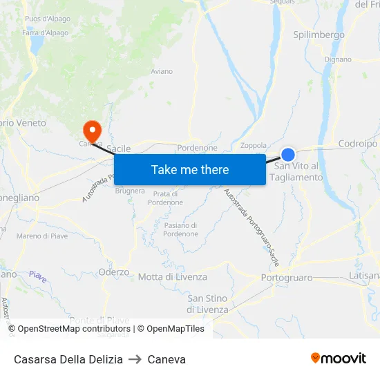 Casarsa della Delizia to Caneva map