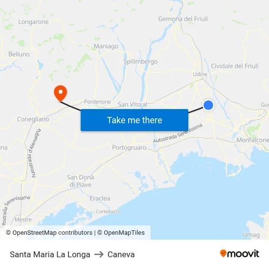 Santa Maria la Longa to Caneva map