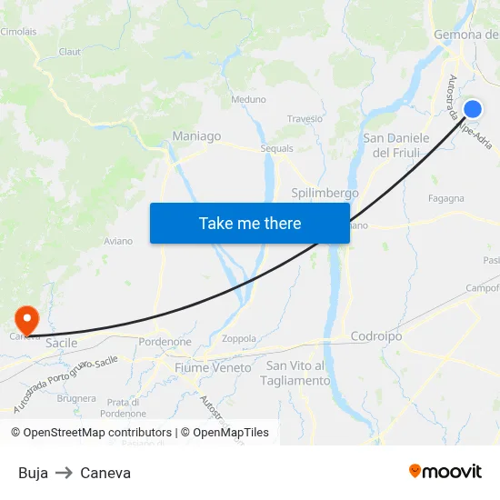 Buja to Caneva map