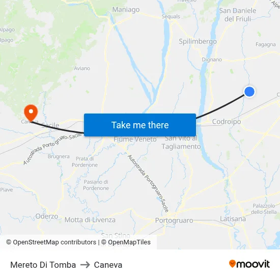 Mereto di Tomba to Caneva map