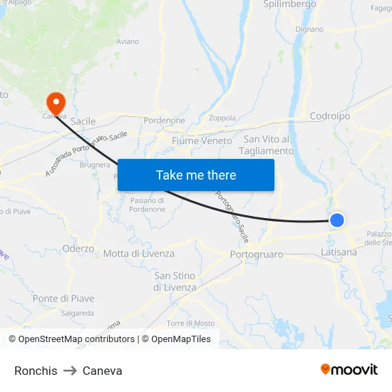 Ronchis to Caneva map