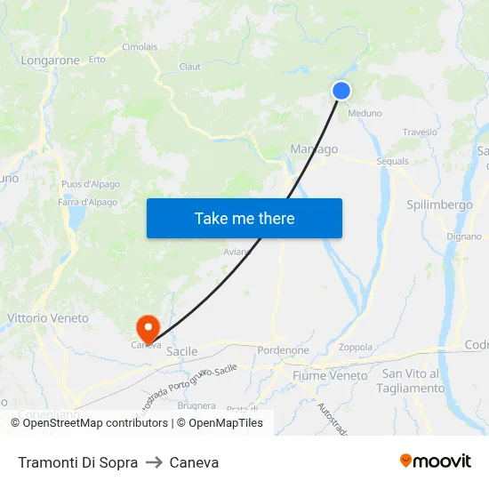 Tramonti Di Sopra to Caneva map