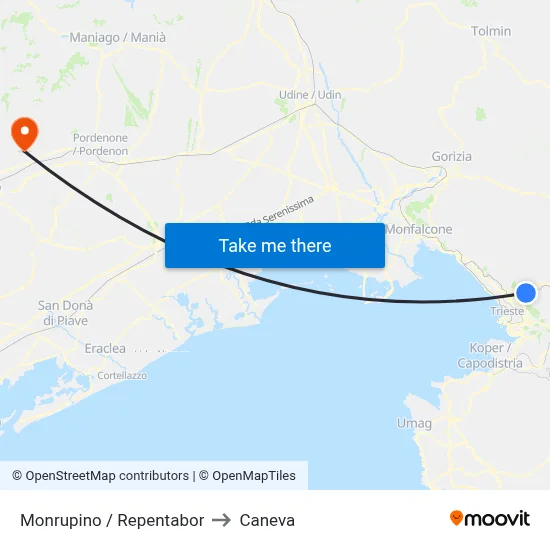 Monrupino / Repentabor to Caneva map